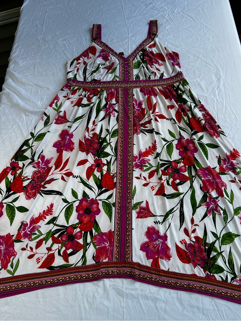 INC International Concepts Pink and Multicolor Floral Embellished VNeck Dress 1X - Picture 5 of 16